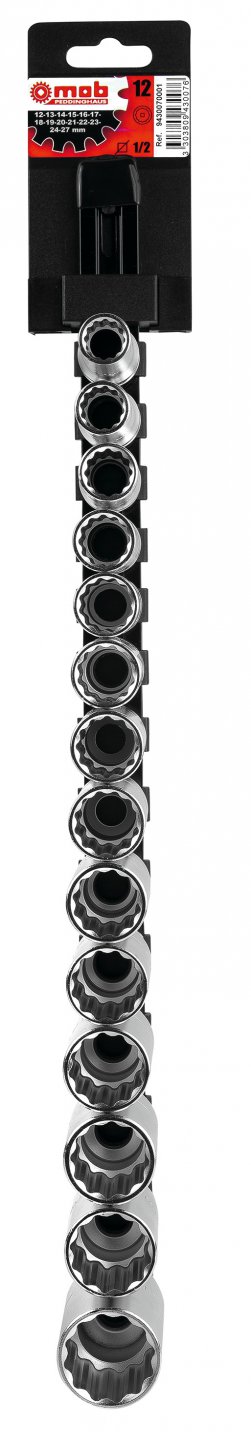 Set 14 capete chei tubulare lungi 1/2 dh pe suport metalic 04